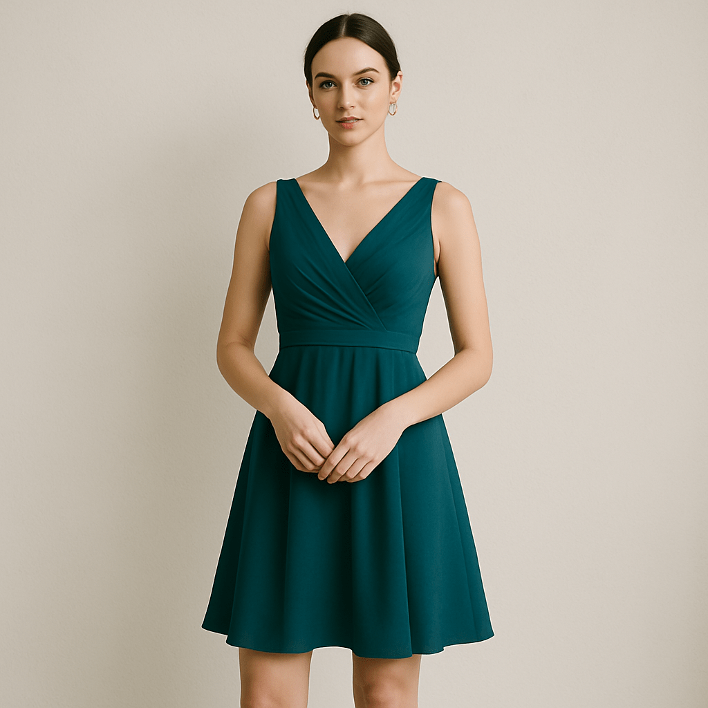 robe demoiselle d'honneur bleu canard courte
