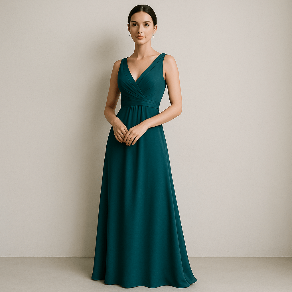 robe demoiselle d'honneur bleu canard longue