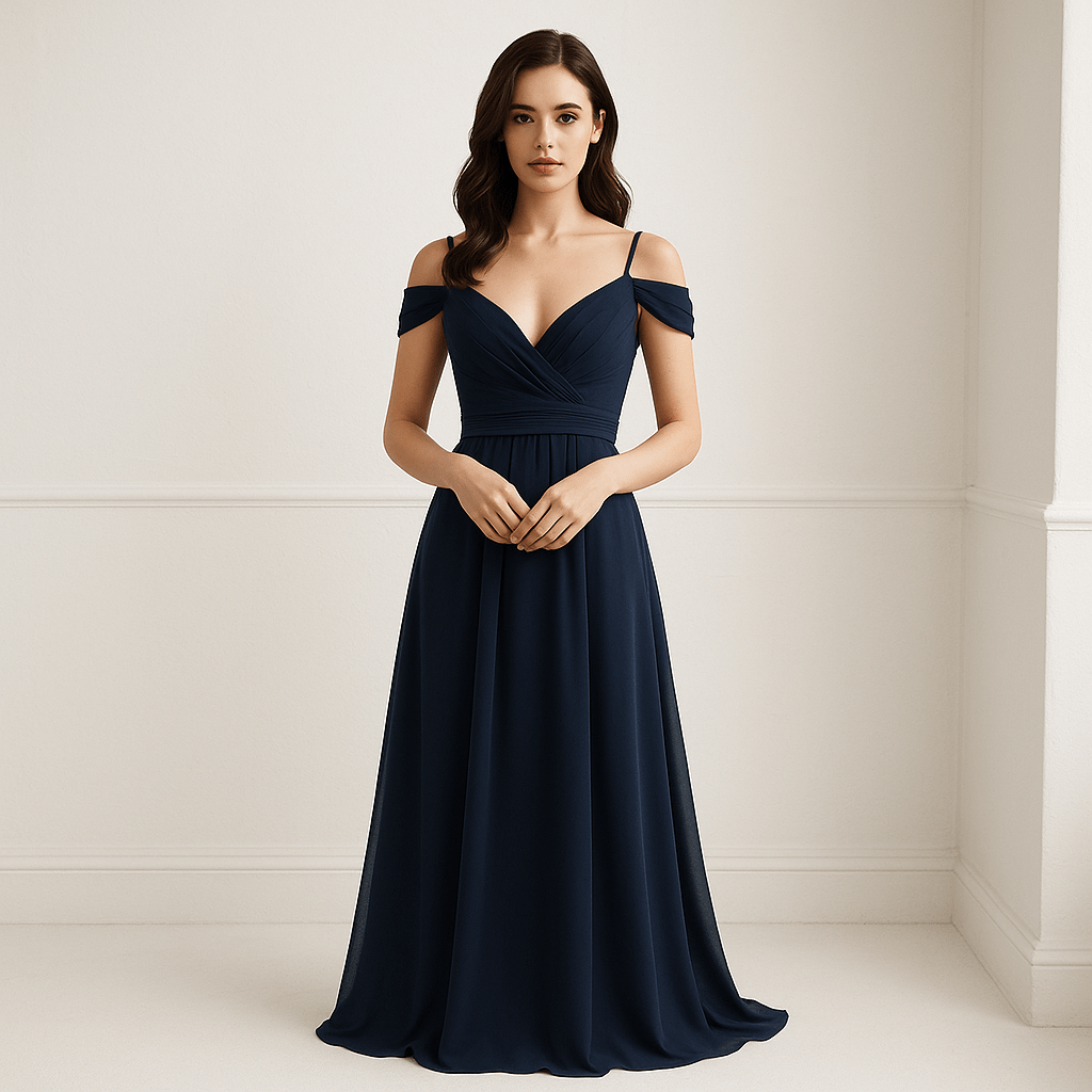 robe demoiselle d'honneur bleu marine longue