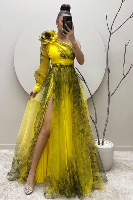 Robe à Dénudées Épaules Jaune