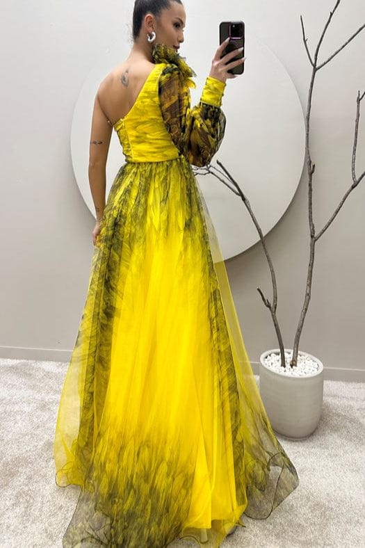 Robe à Dénudées Épaules Jaune