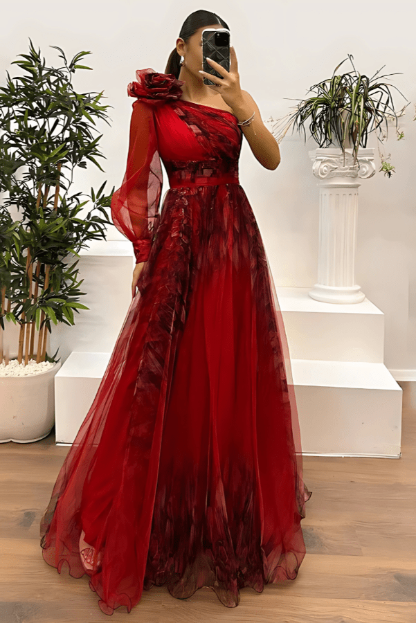 Robe à Épaules Dénudées Rouge