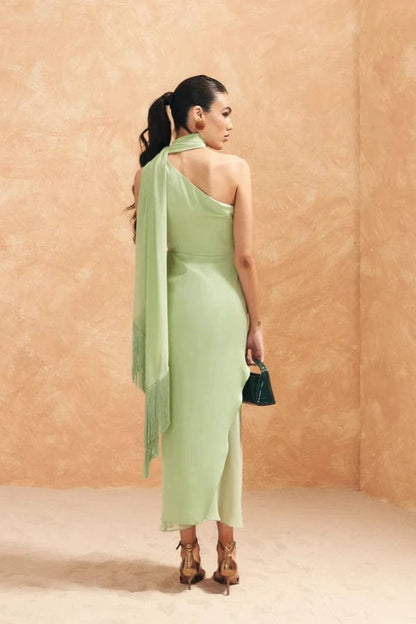 Robe Asymétrique Vert D'Eau