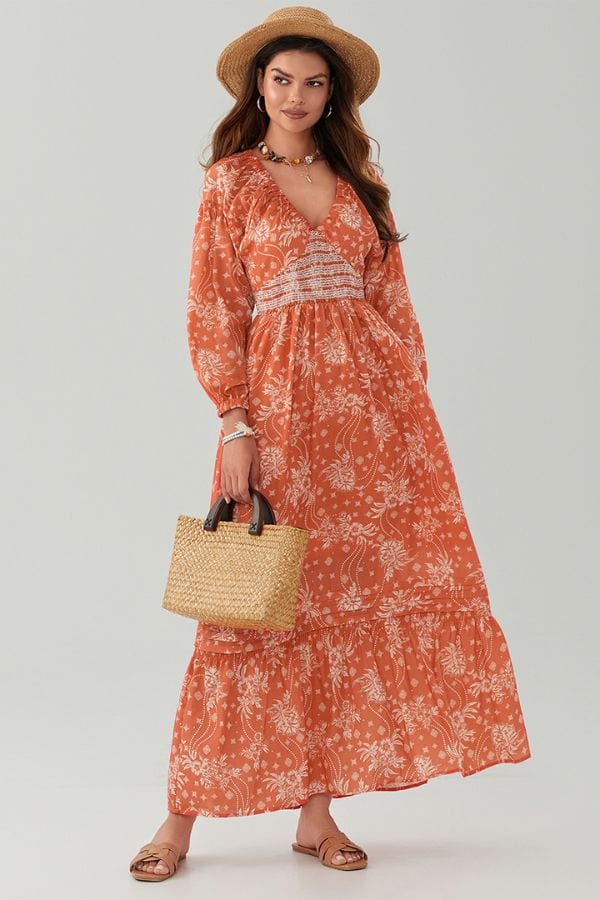 Robe Beige Et Terracotta