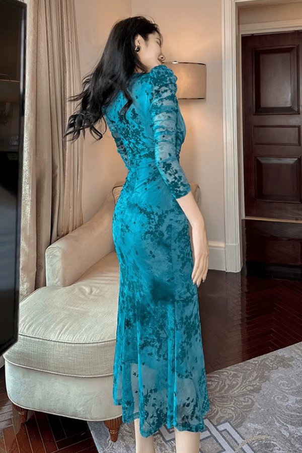 Robe Bleu Canard Dentelle