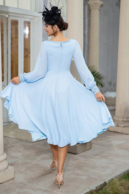 Robe Bleu Ciel à Manche Longue