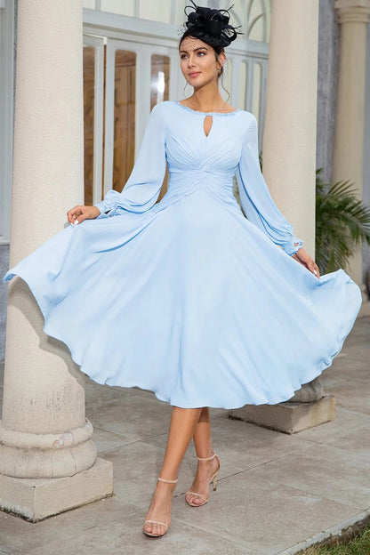 Robe Bleu Ciel à Manche Longue