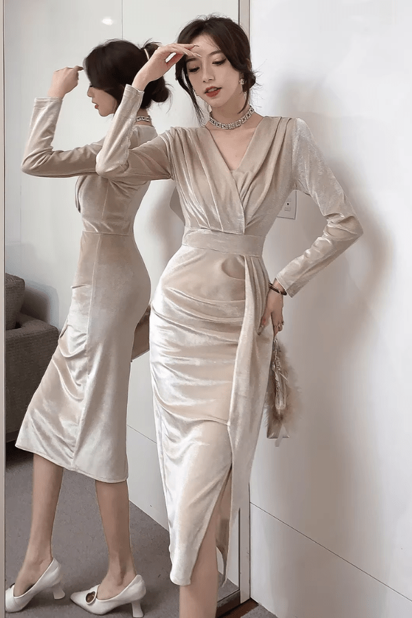 Robe Champagne Manche Longue