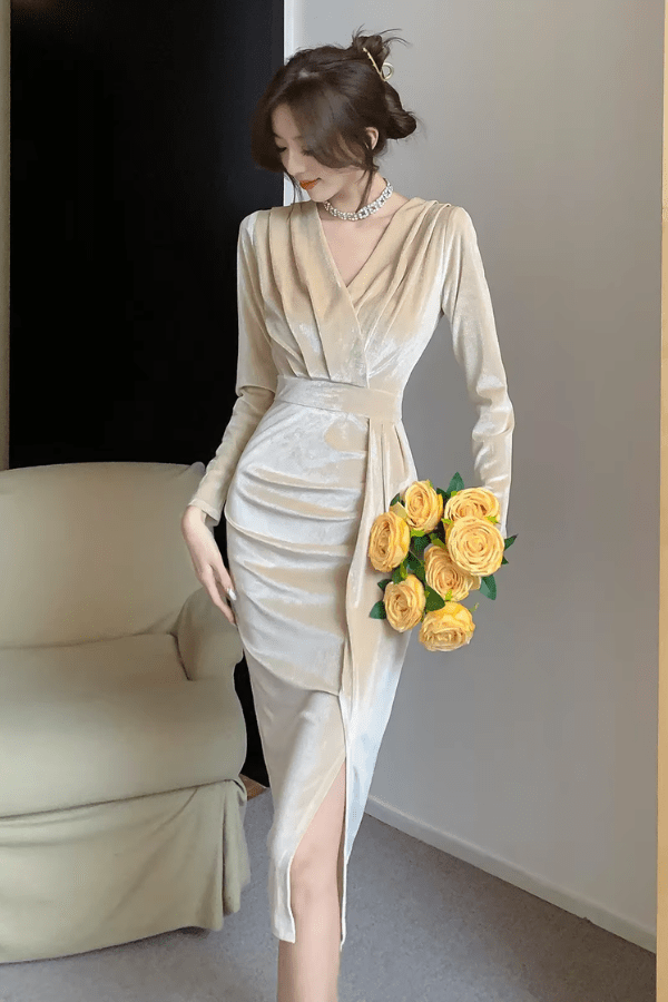 Robe Champagne Manche Longue