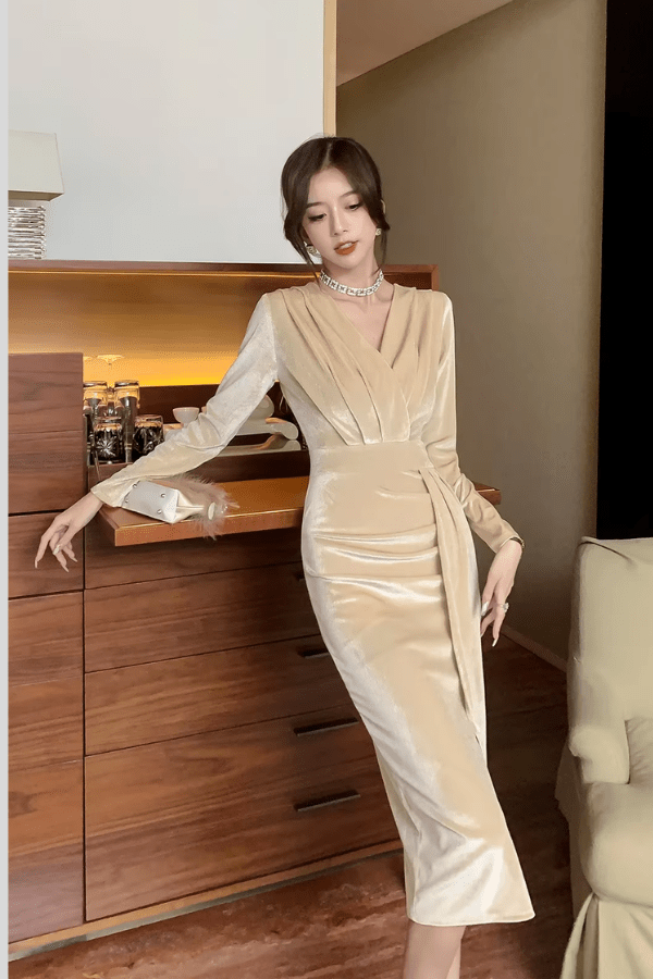 Robe Champagne Manche Longue