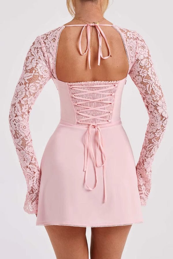 Robe Courte Dentelle Rose Poudré