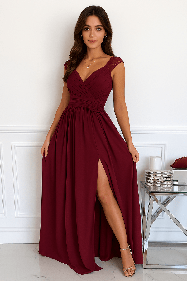 Robe de Demoiselle D'Honneur Bordeaux Pas Cher