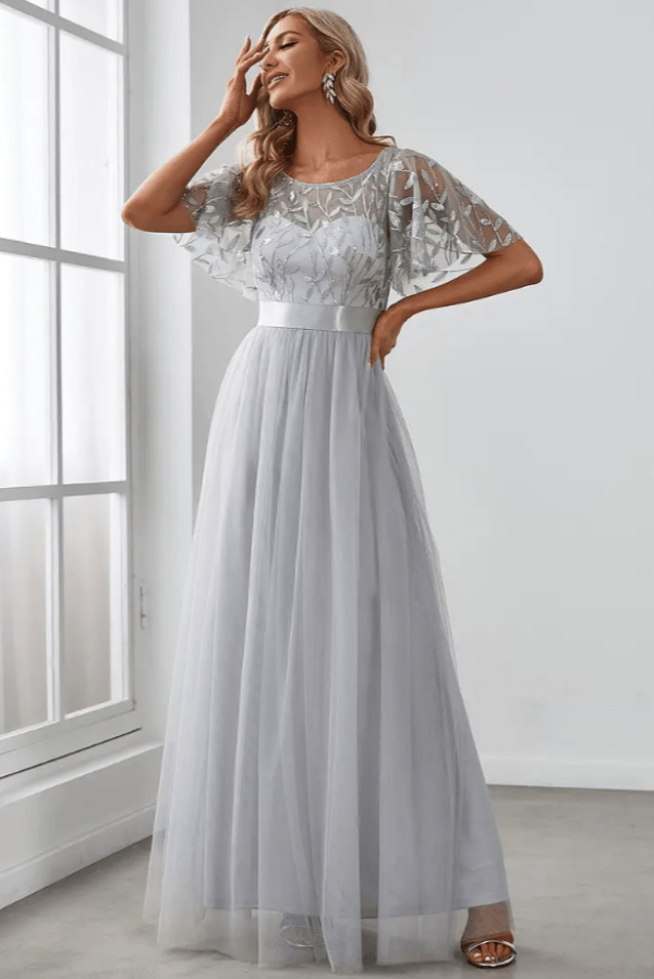 Robe de Demoiselle D'Honneur Gris Argenté