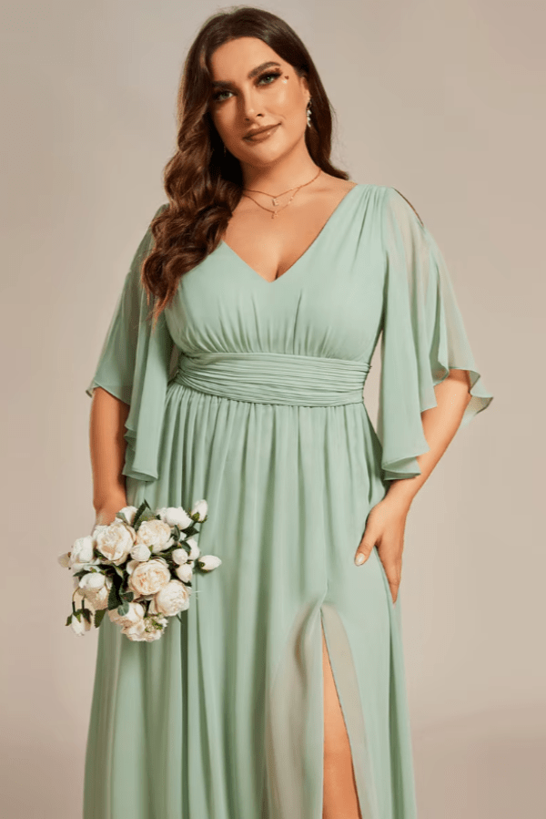 Robe de Demoiselle D'Honneur Vert Sauge Grande Taille