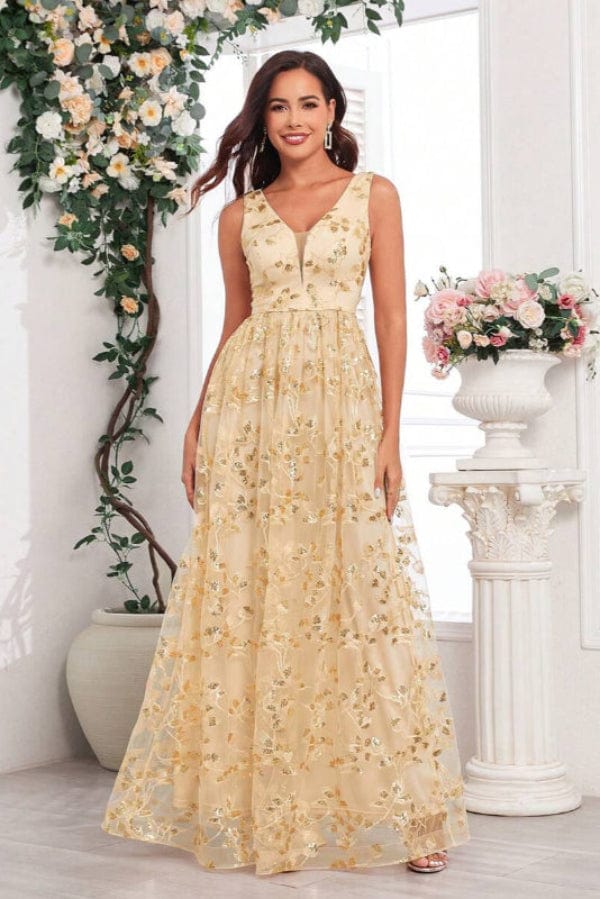 Robe Demoiselle D'Honneur Beige Doré