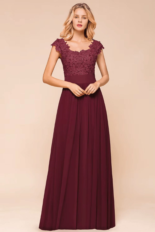 Robe Demoiselle D'Honneur Bordeaux Dentelle