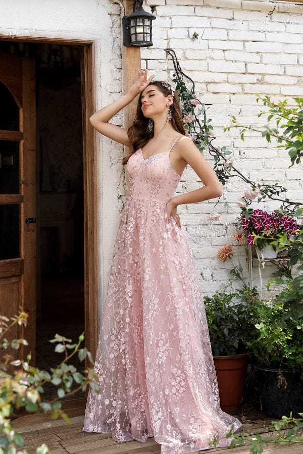 Robe Demoiselle D'Honneur Dentelle Rose