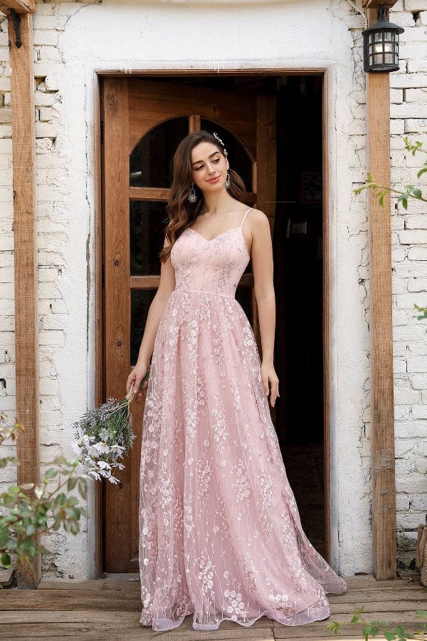 Robe Demoiselle D'Honneur Dentelle Rose