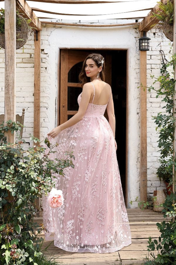 Robe Demoiselle D'Honneur Dentelle Rose