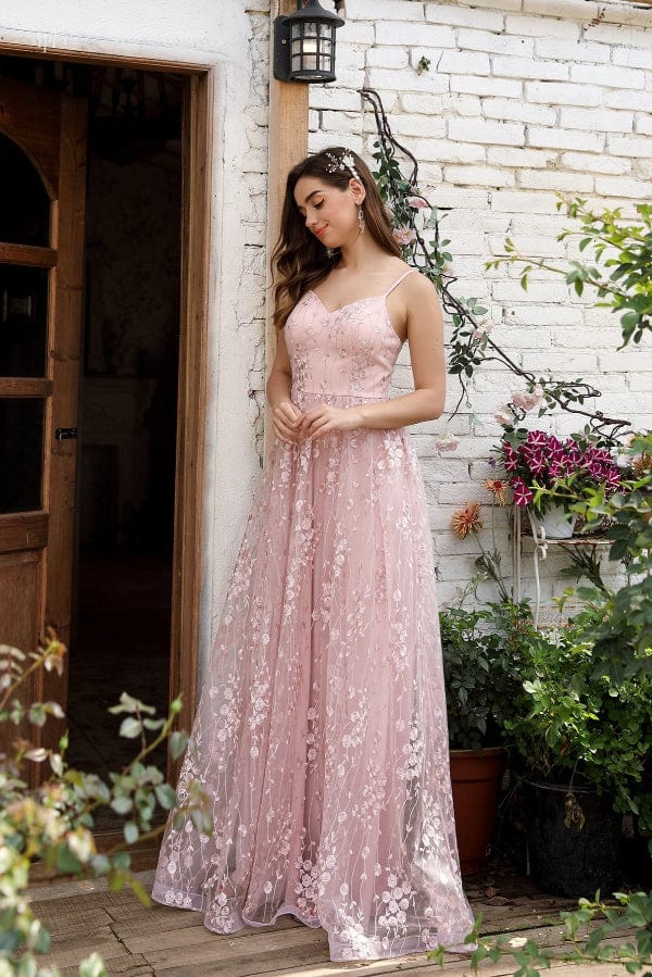 Robe Demoiselle D'Honneur Dentelle Rose