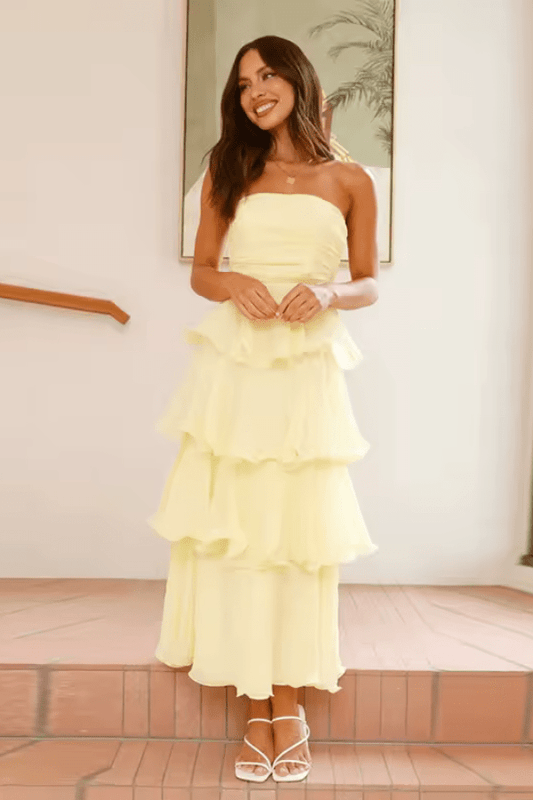 Robe Demoiselle d'Honneur Jaune Pastel