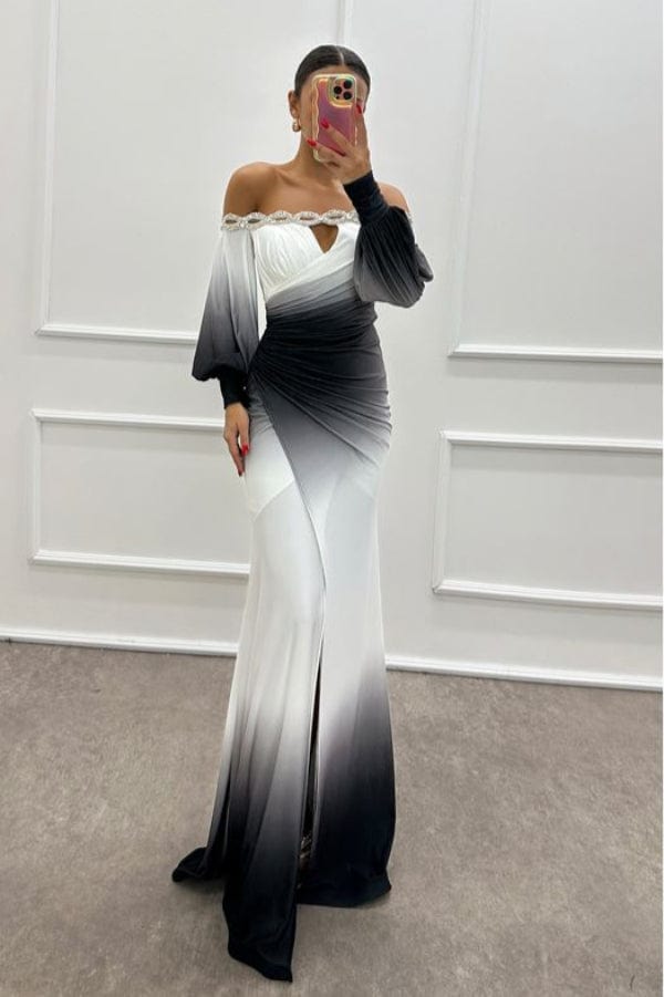 Robe Demoiselle D'Honneur Noir Et Blanc