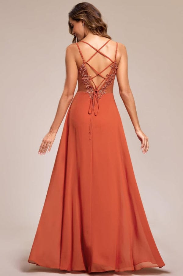 Robe Demoiselle D'Honneur Orange Brulé