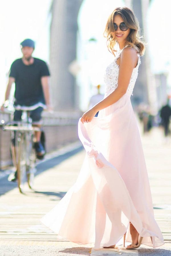 Robe Demoiselle D'Honneur Rose Et Blanche