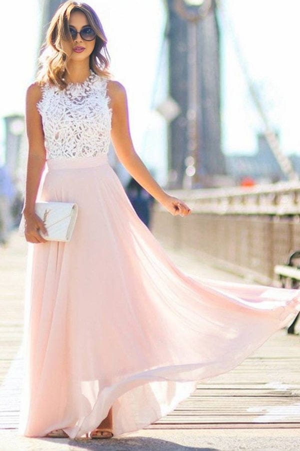 Robe Demoiselle D'Honneur Rose Et Blanche