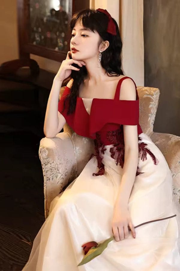 Robe Demoiselle D'Honneur Rouge Et Blanc