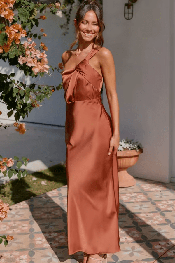 Robe Demoiselle D'Honneur Satin Marron