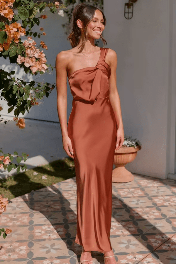 Robe Demoiselle D'Honneur Satin Marron