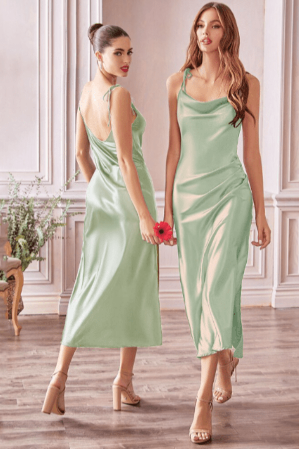 Robe Demoiselle D'Honneur Vert Sauge Satin