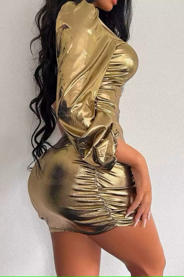 Robe Dorée à Manche Longue