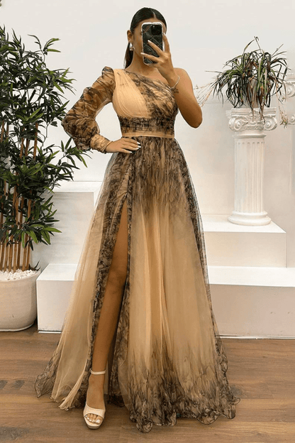 Robe Fendue Manche Longue