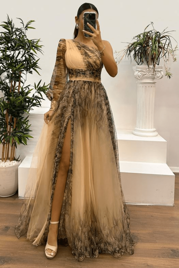 Robe Fendue Manche Longue