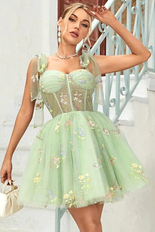 Robe Fleurie Vert D'Eau