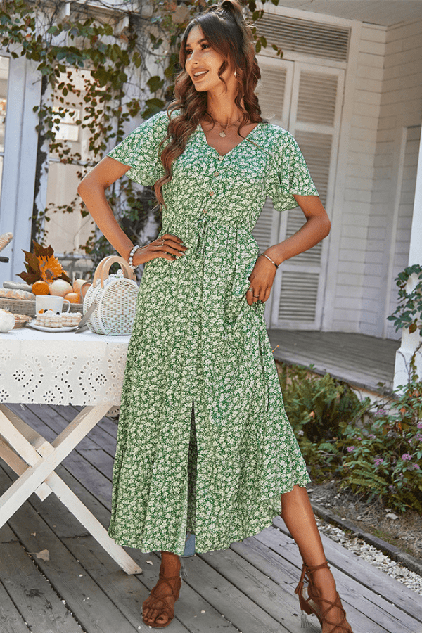 Robe Fleurie Vert Sauge