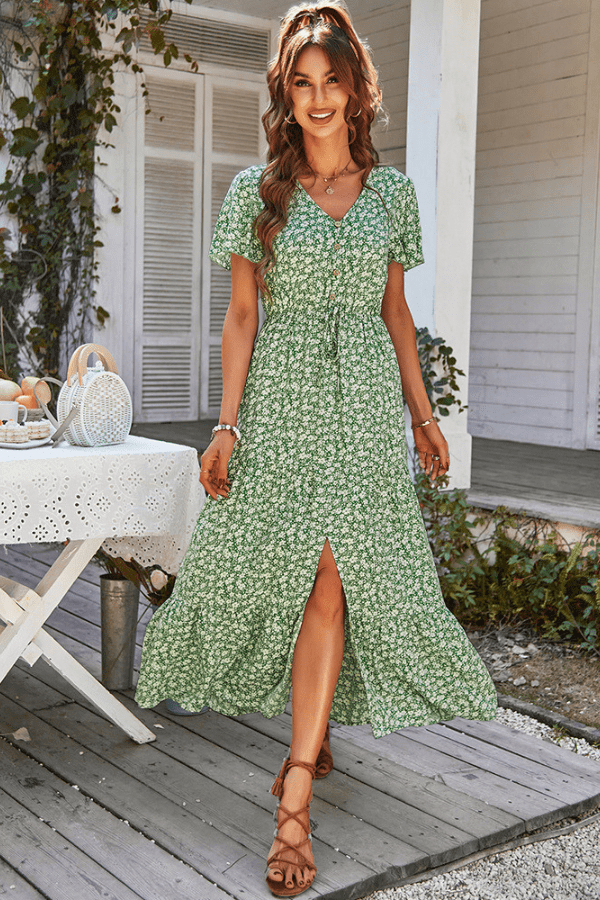 Robe Fleurie Vert Sauge