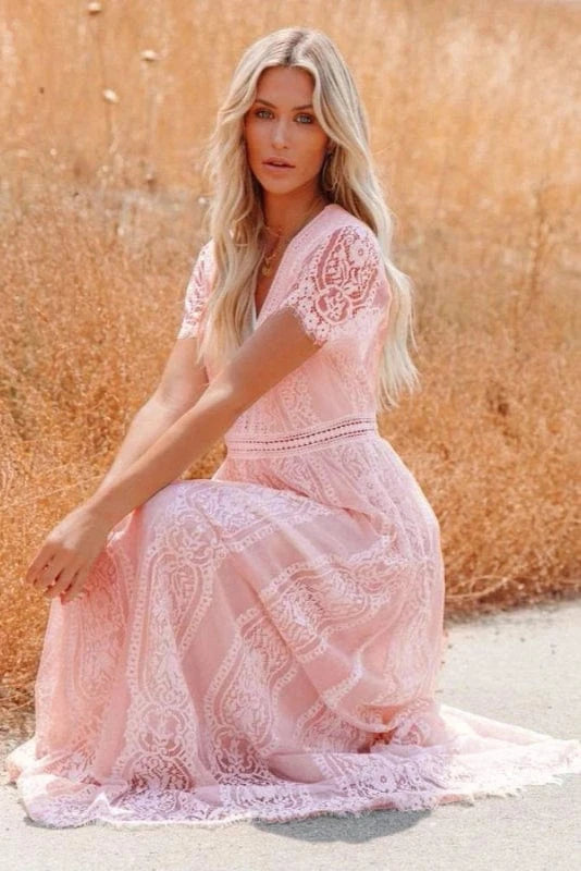 Robe Longue Boheme Rose Poudré