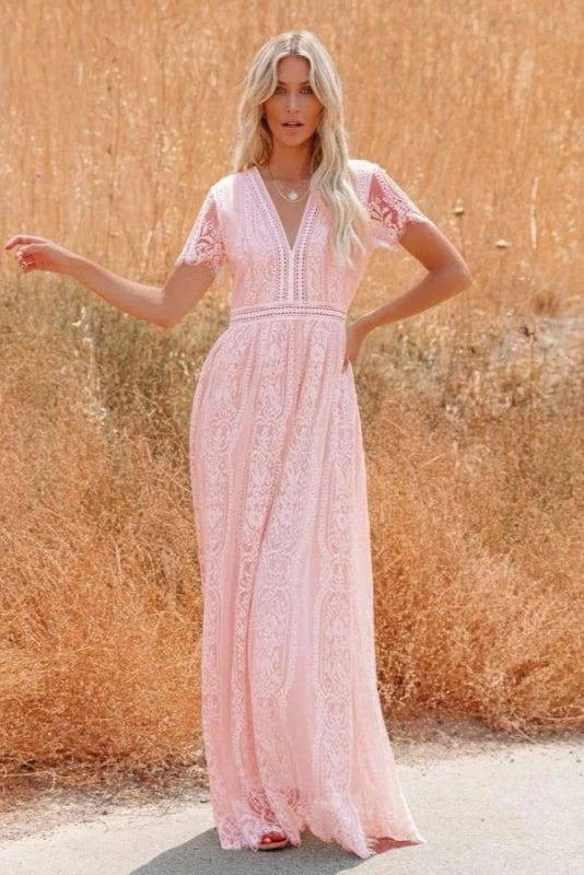 Robe Longue Boheme Rose Poudré
