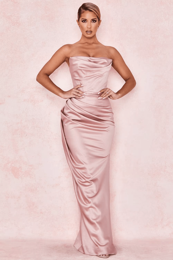 Robe Longue Bustier Rose Poudré
