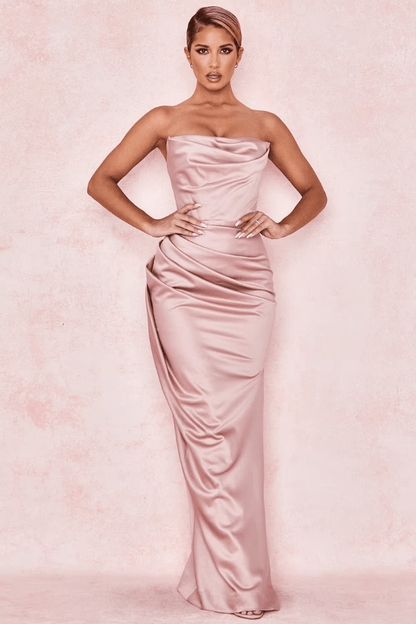 Robe Longue Bustier Rose Poudré
