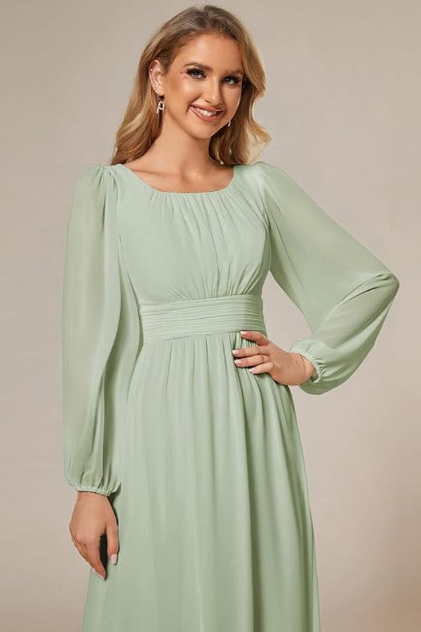 Robe Longue de Demoiselle D'Honneur Vert Sauge