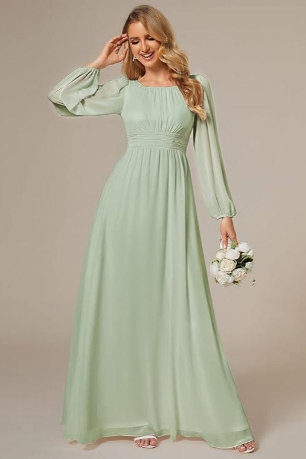 Robe Longue de Demoiselle D'Honneur Vert Sauge