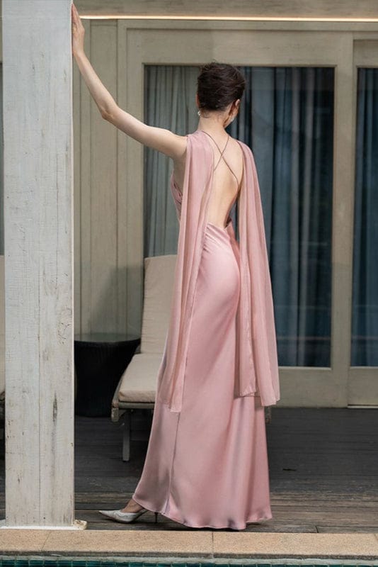 Robe Longue Satin Rose Poudré