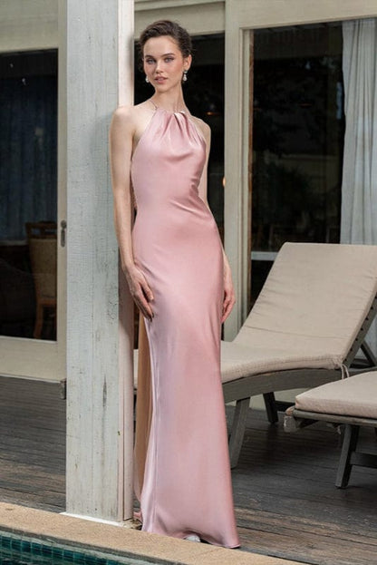 Robe Longue Satin Rose Poudré