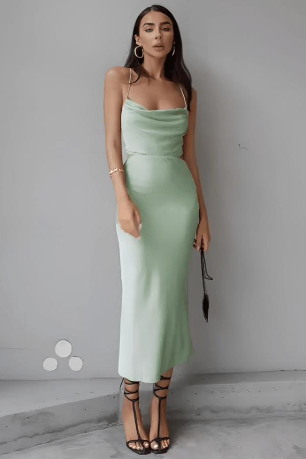 Robe Longue Satin Vert Sauge