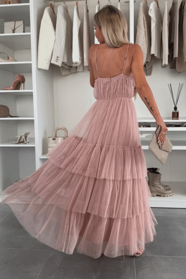 Robe Longue Tulle Rose Pale