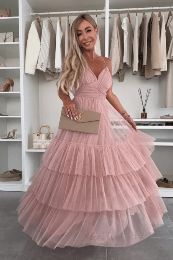 Robe Longue Tulle Rose Pale